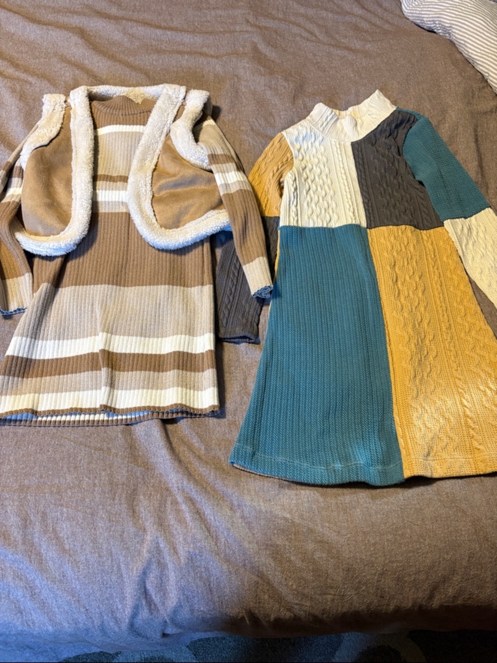 Bonnie Jean Cream Sweater with Teal Lining and Brown Sherpa